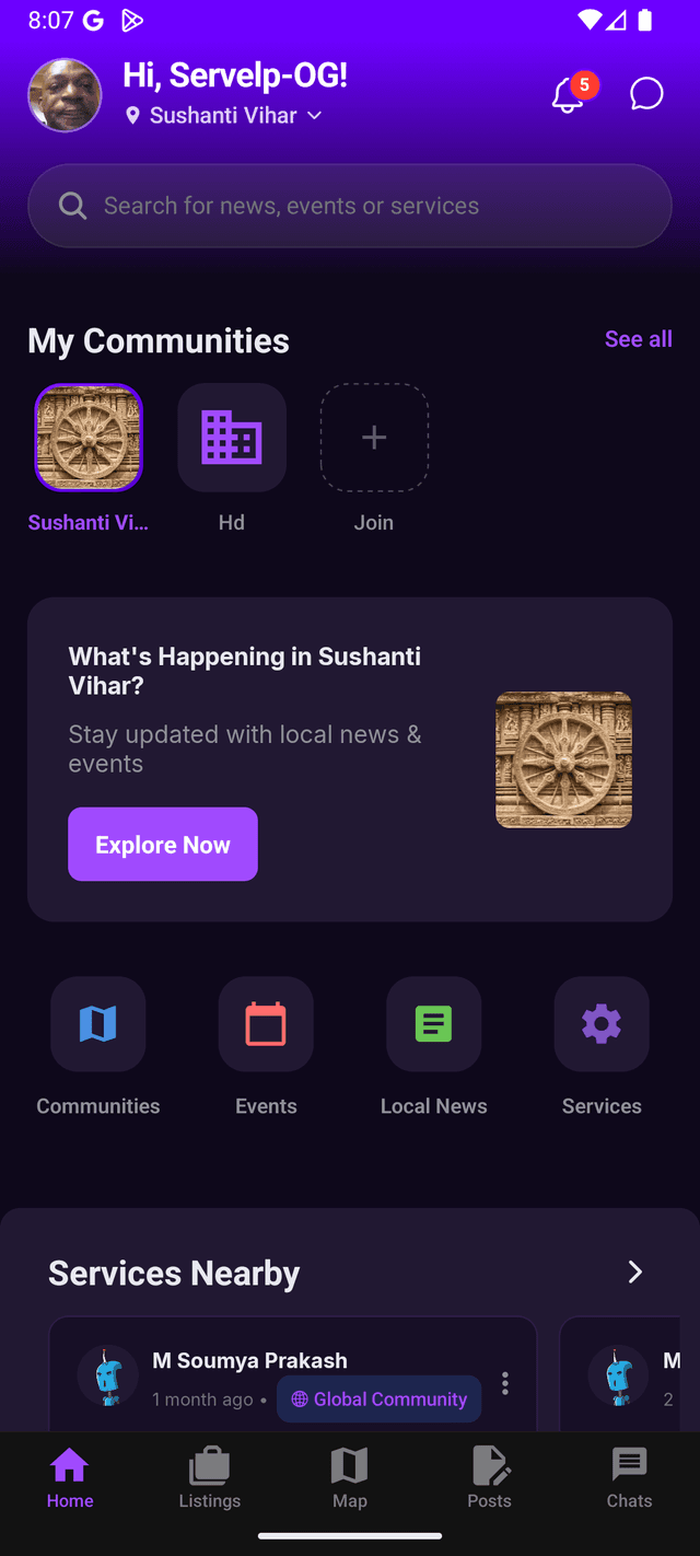 Servelp Home Screen